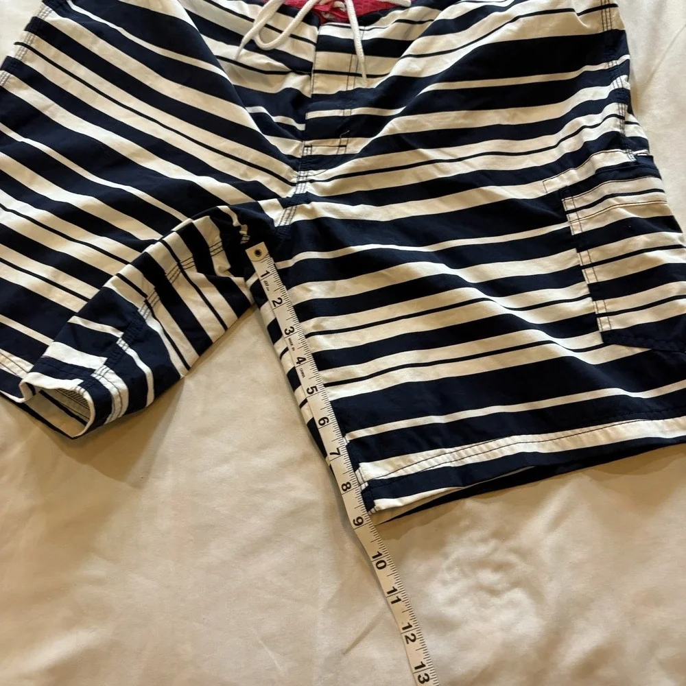 J Crew Swim Trunks Board Shorts Navy Stripe Lined Mens Size 36, 9